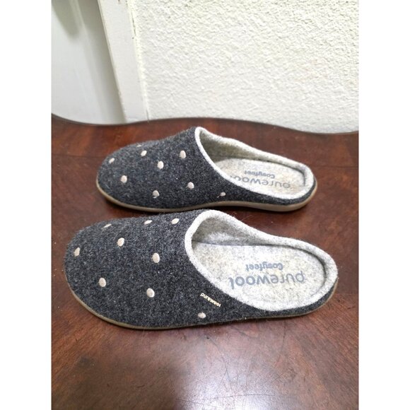 Pure wool Comfort Women's Gray Polka Dot Wool Slippers Rubber Soles Size 6 - Picture 4 of 10